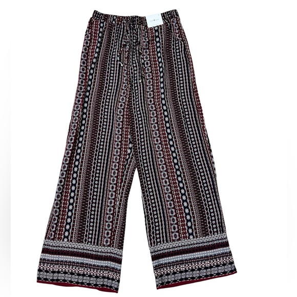 Love Wish Burgundy Bohemian Patterned Wide-Leg Palazoo Pants Large - Picture 2 of 6